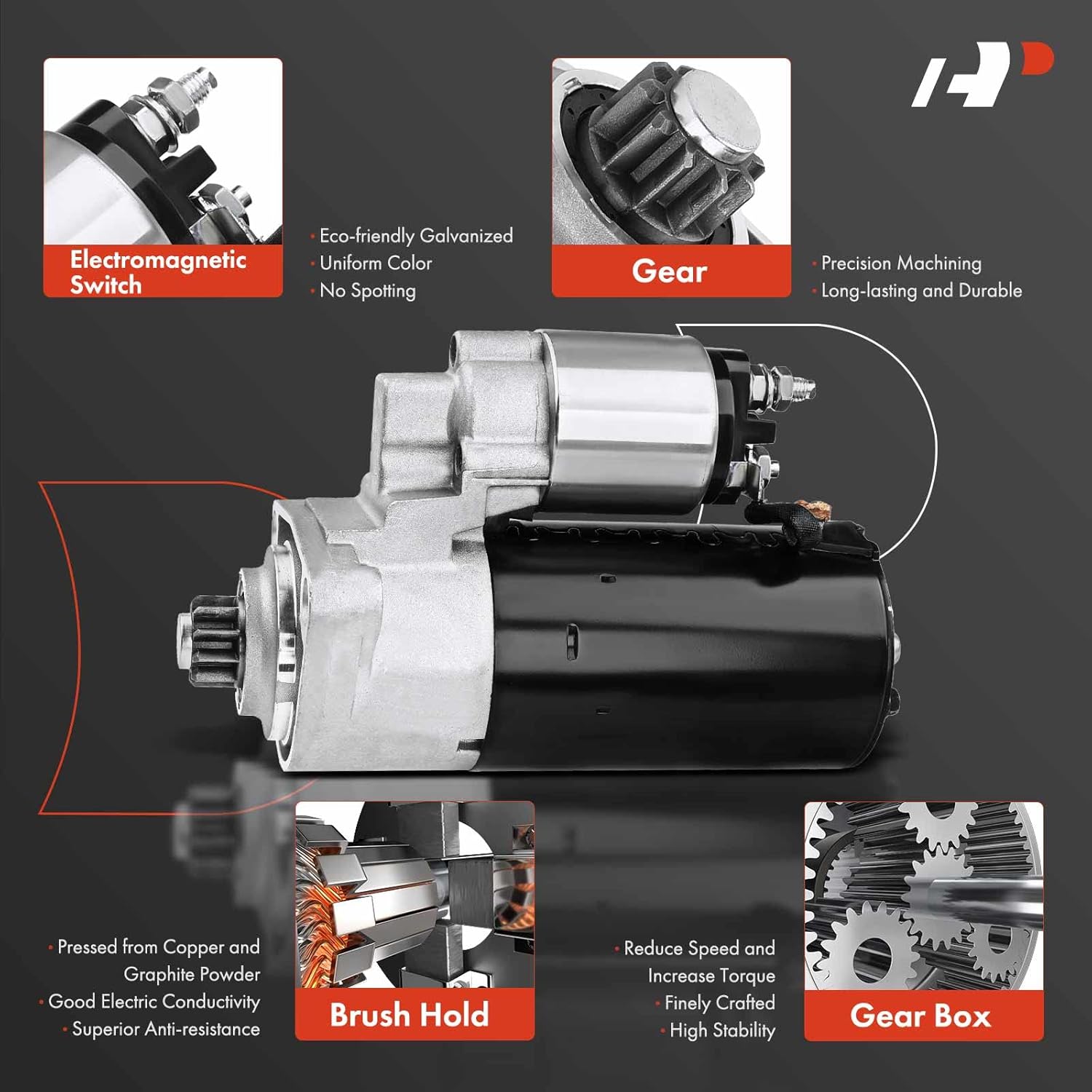 A-Premium Starter Motor Compatible with Porsche Cayenne 2003 2004 2005 2006 V8 4.5L, 12V 1.7KW 10 Teeth Clockwise, Replace# 948-604-106-00, SBO0181, 410-24173