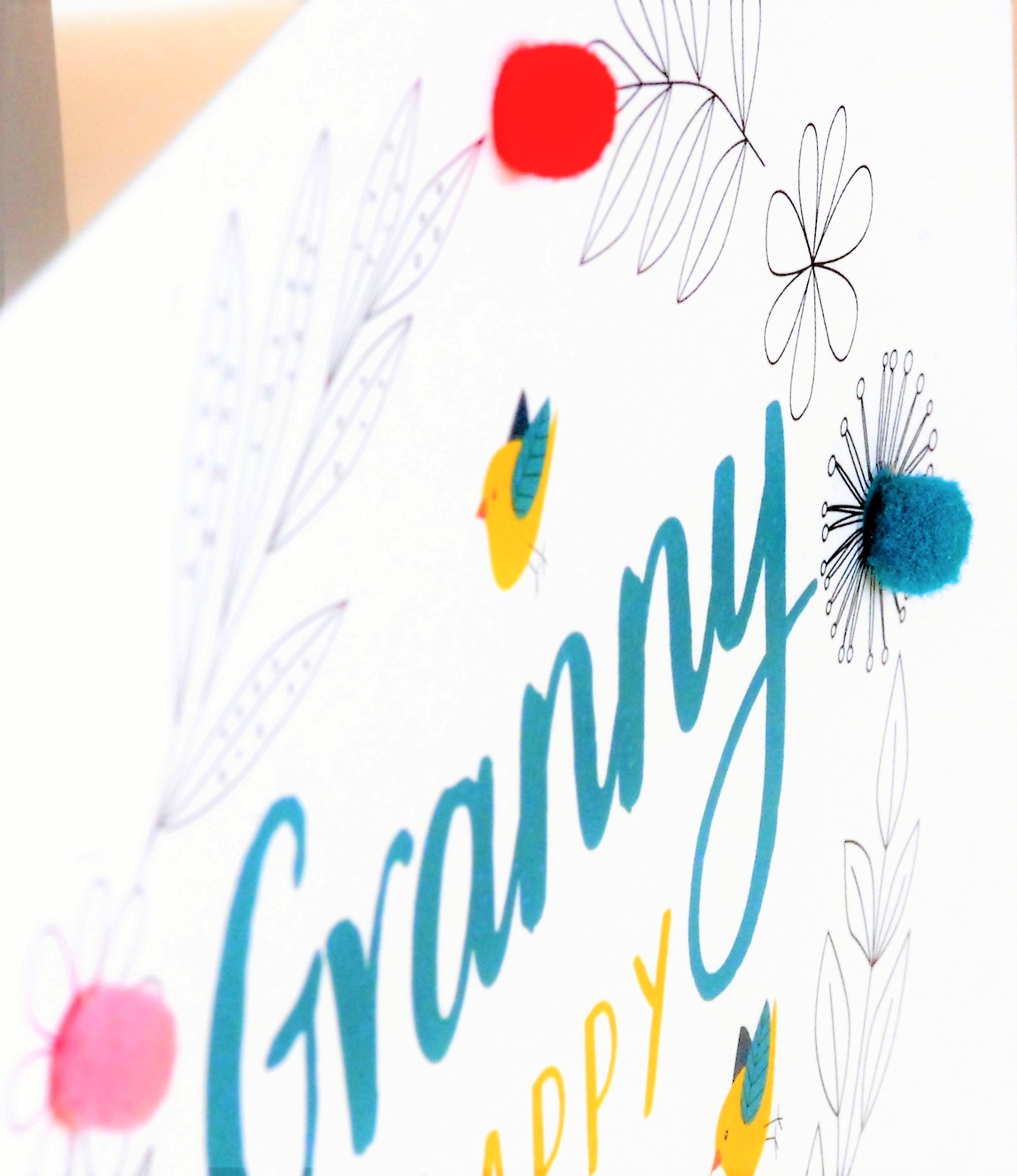 Pom Pom Geburtstagskarte „Happy Birthday Oma“ – Handgefertigt In UK, Mit Umschlag