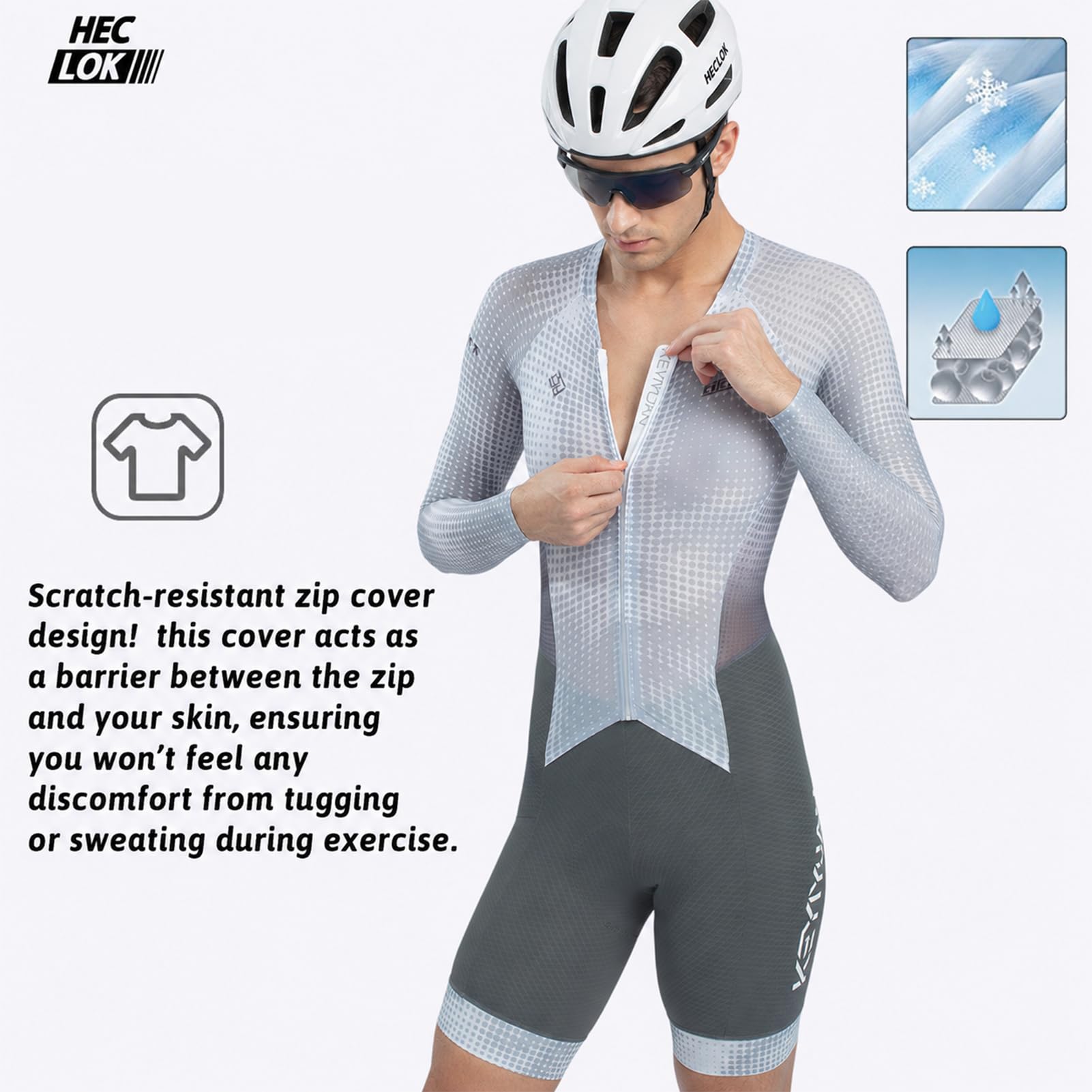 Tuta Ciclismo Uomo Manica Lunga – Aero, Fondello Alta Densità | Traspirante, asciugatura rapida, 3 tasche posteriori, UPF 50+, protezione UV, per ciclismo su strada & triathlon