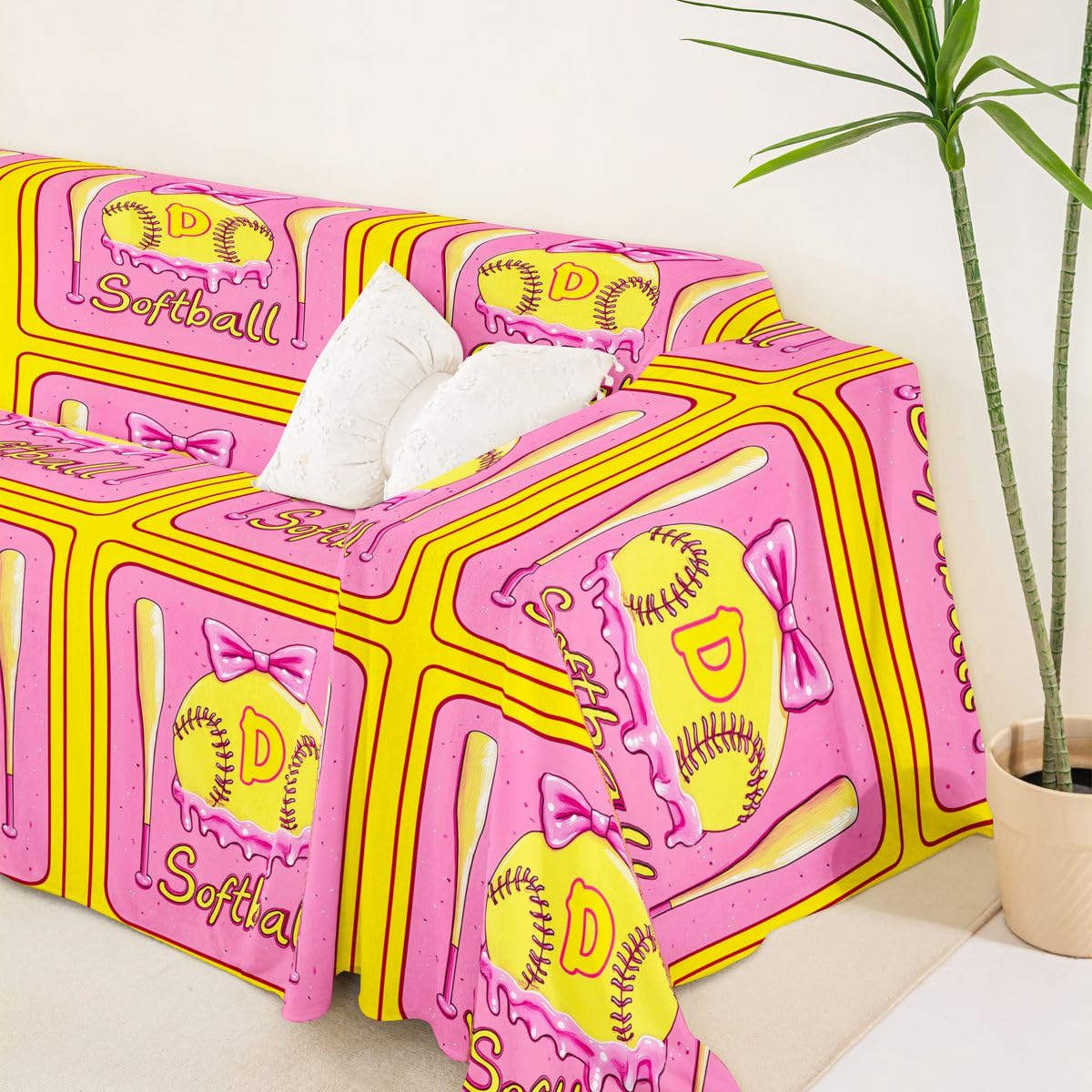 Homewish Różowy pokrowiec na sofę z lodami, litera D, przyjazna dla zwierząt domowych, poszewka na poduszkę, urocza kokarda, pączek, deser, sofa, pokrowiec na meble, dla zwierząt domowych, dzieci, 180