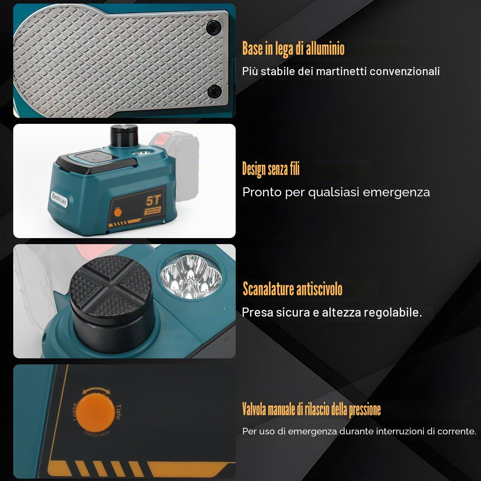 Cric idraulico 5T compatibile con Makita 18 V, elettrico cric idraulica con telecomando e illuminazione a LED, 150-450 mm, sollevatore per auto, SUV, berlina, MPV, cambio pneumatici (senza batteria)