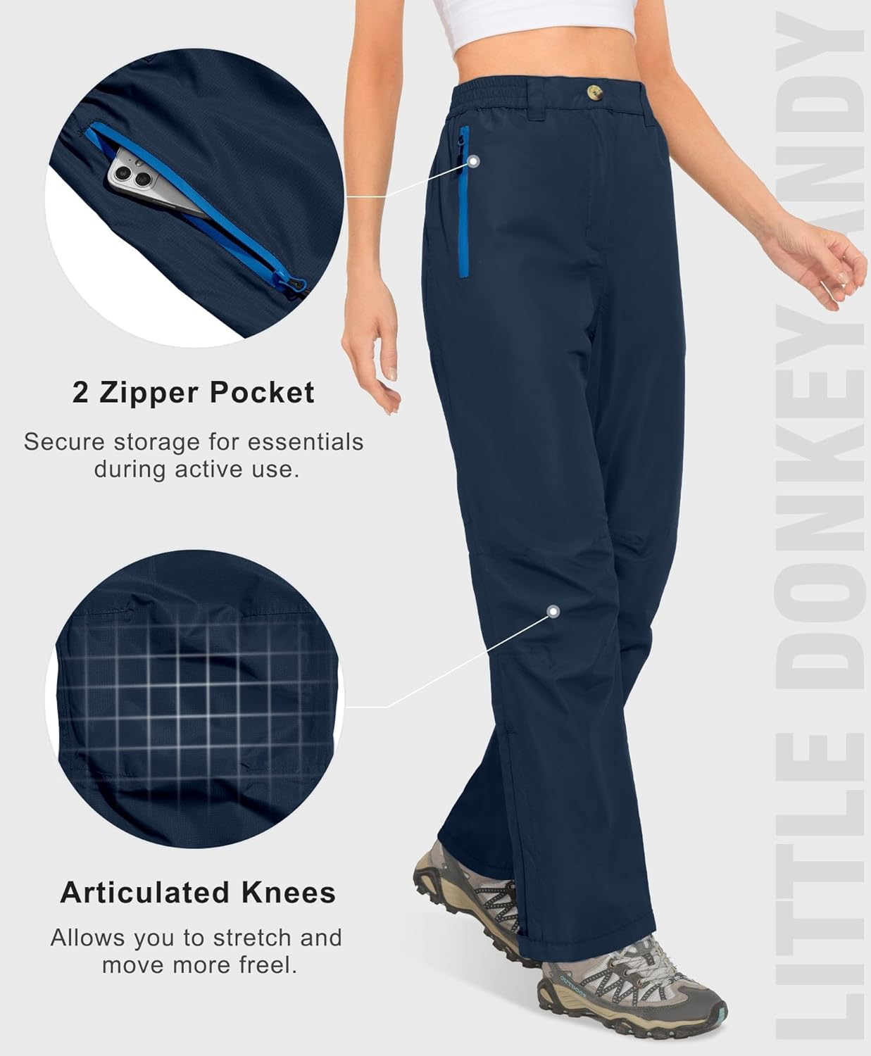 Little Donkey Andy Women's Lightweight Rain Pants Water Resistant Hiking Golf Pants Outdoor Tactical Fishing Pants - Image 4