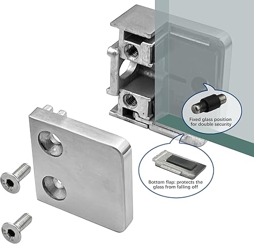 Miniatura 9 de Abrazadera de vidrio  4 soportes de vidrio para vidrio templado de 13"-12", acero inoxidable 304 con parte trasera plana, clip de vidrio cuadrado