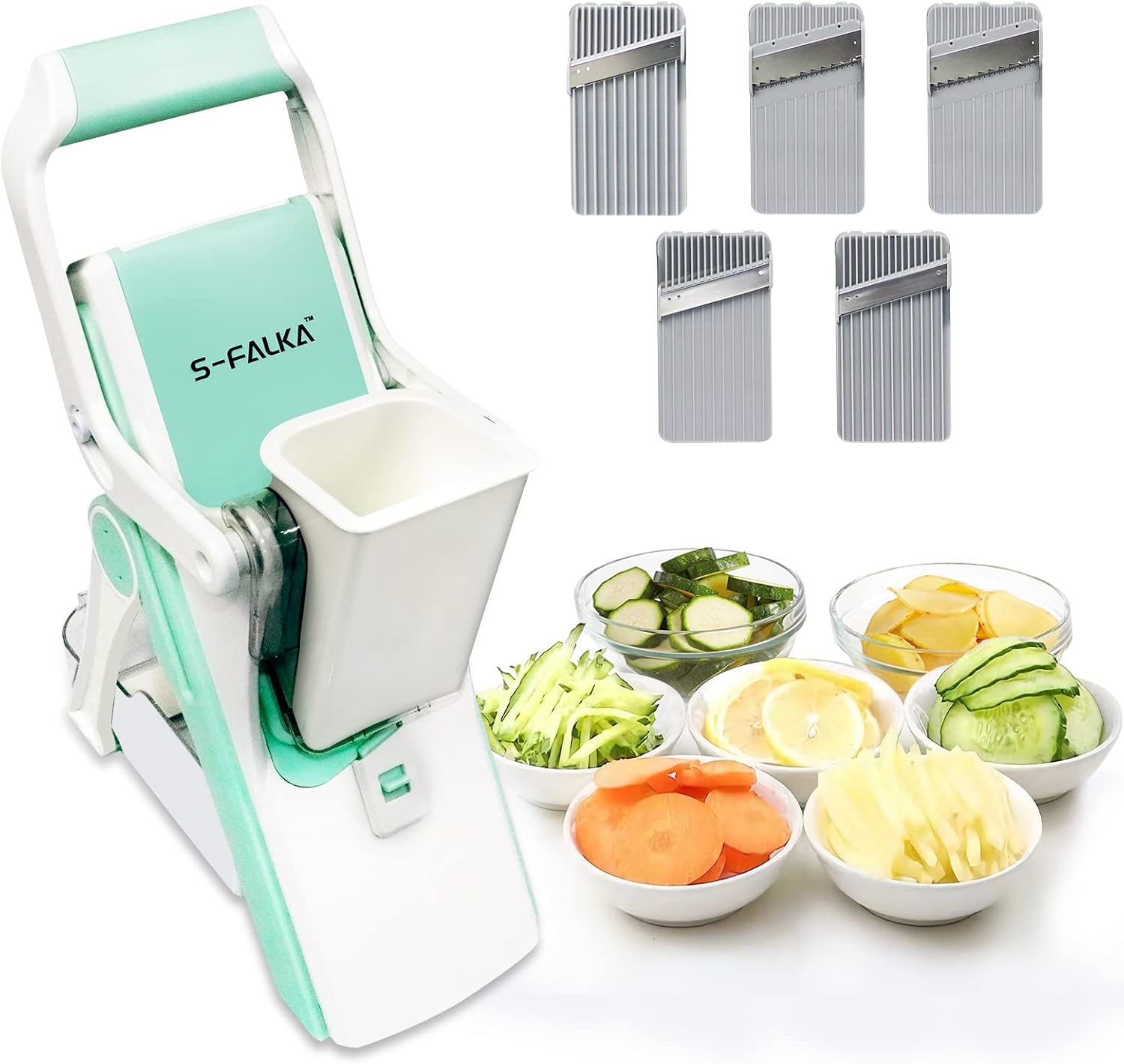 Safe Mandolin Vegetable and Food Slicer, Adjustable Vegetable Cutter For Kitchen Cooking Slicer With Container,5-in-1 Vegetable Chopper Potato and Onion French Fry Slicer
