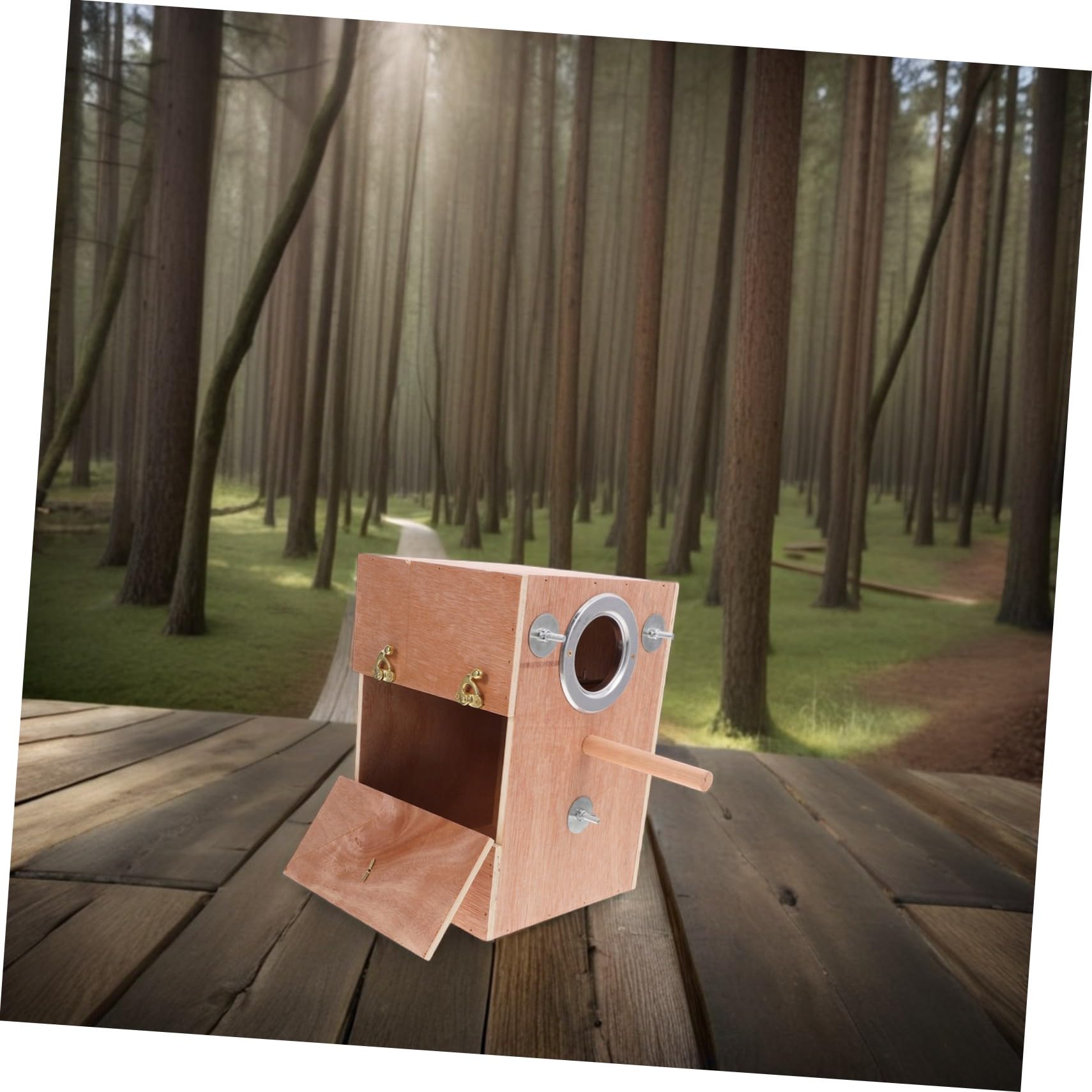 NOLITOY Caja Nido de Madera para Periquitos con Soporte Perchero Colgante Exterior Refugio de Cría Seguro y para Agapornis y Cacatúas Diseño Ahorrador de para Jaulas