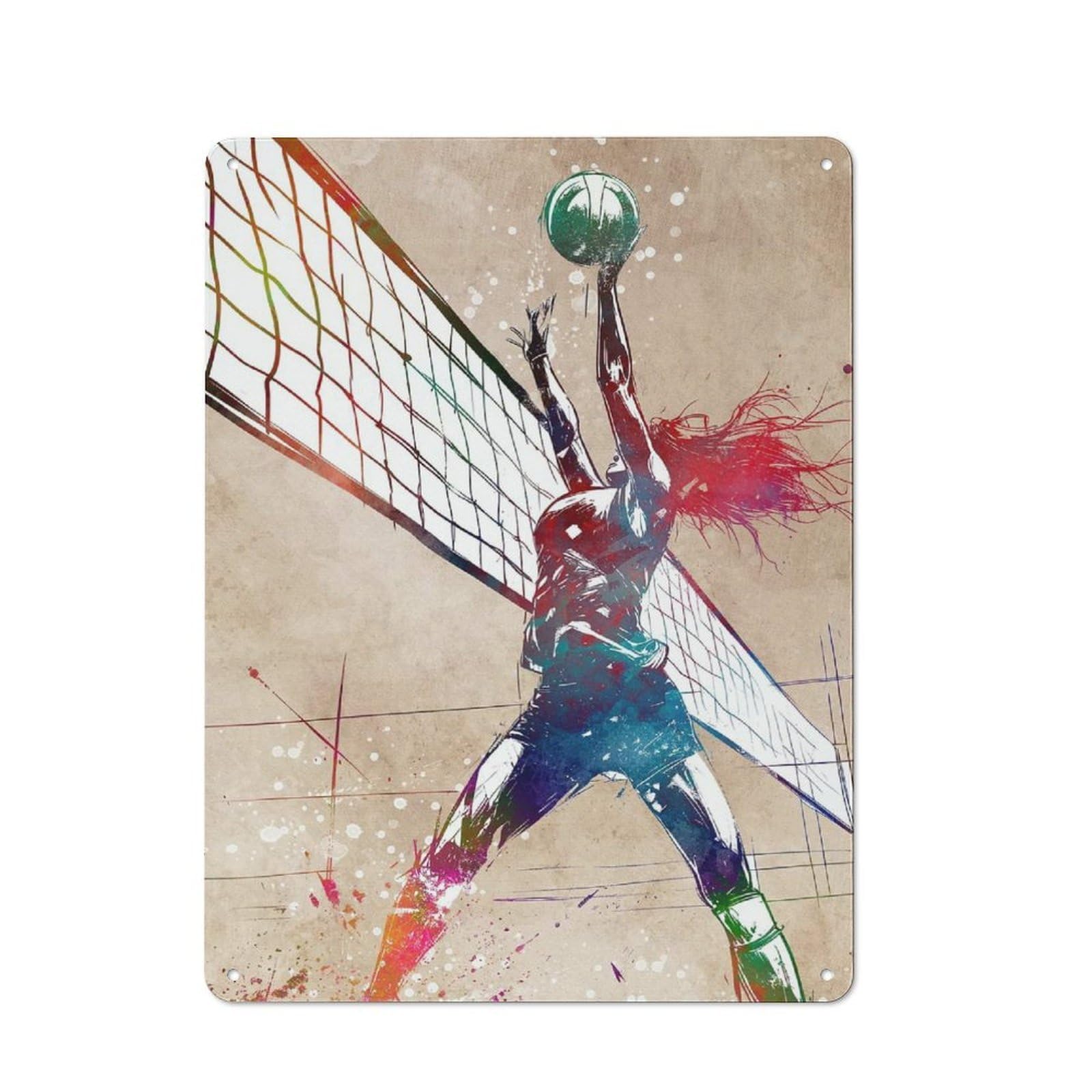 Junmoney Style-11 Metal Sign 40X30cm With Volleyball Watercolor Art For Hallway Wall, Retro Decor, Gift For Hallway Decor Lovers During The Christmas Season
