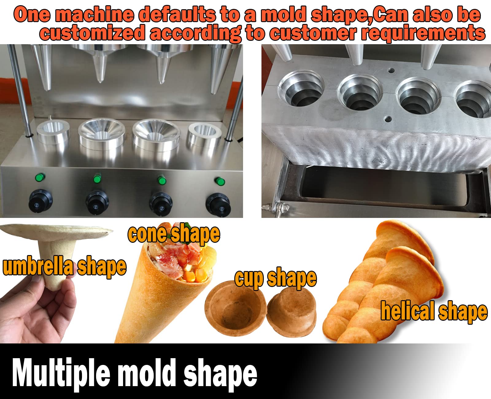 TXMACHINE Pizza cone 4 cup shape cone maker machine ice cream cone maker Pizza Cone Forming Making Machine pizza maker with 1 free Rotational Pizza Oven (220)