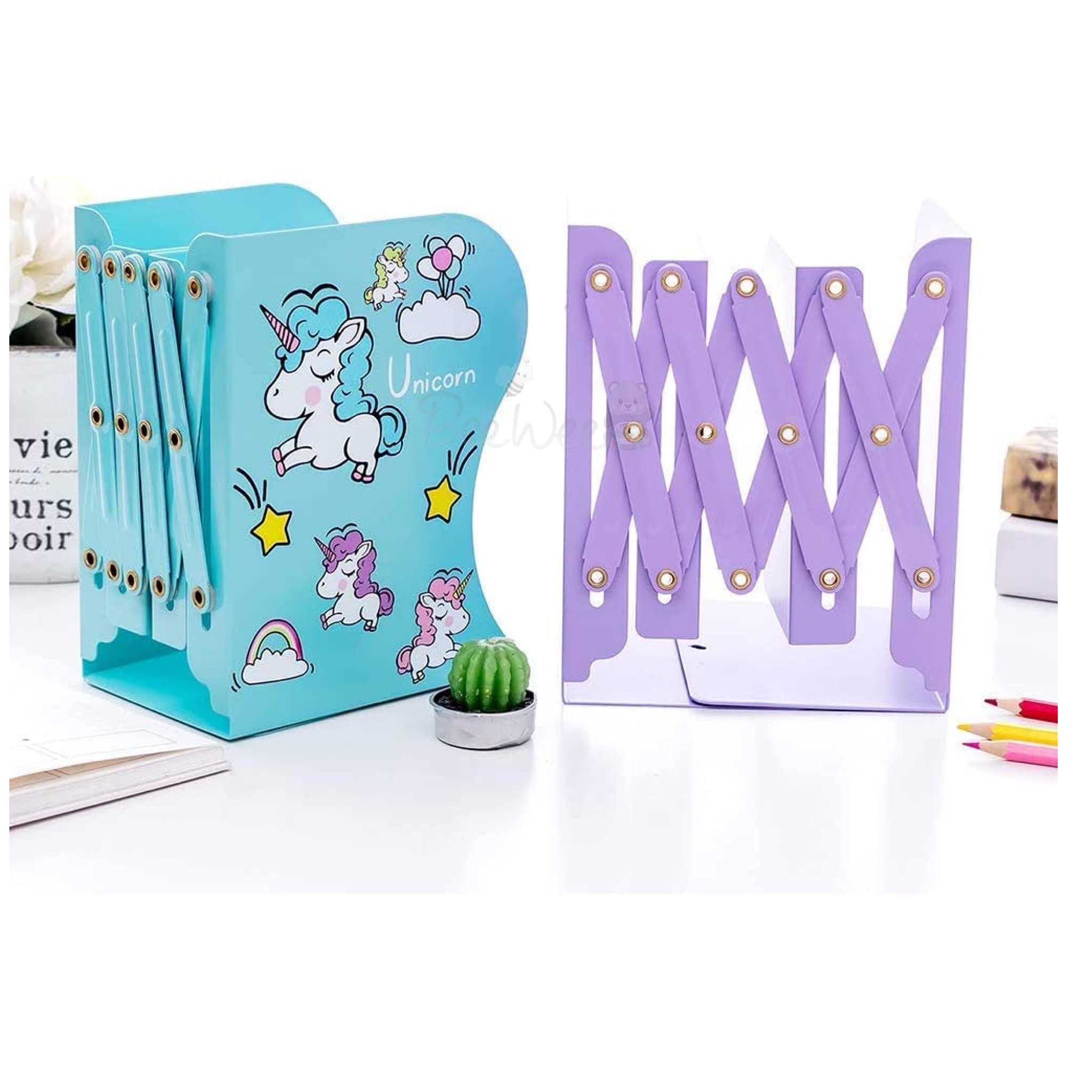 BeeWee Metal Bookends Unicorn Book Stand Shelf Organiser (Unicorn Purple) 3