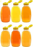 Skywin TidyFriend 16oz Honey Squeeze Bottles 6 Pack - Beehive Design Flip Top Lid, Leak-Proof PET Plastic for Mess-Free Pouring