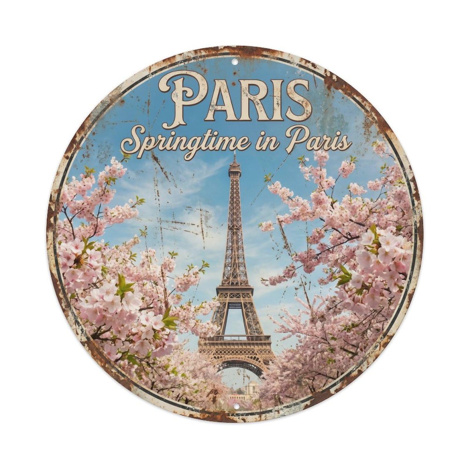 Vintage Travel Paris Spring Blossom Metal Tin Sign Plaque