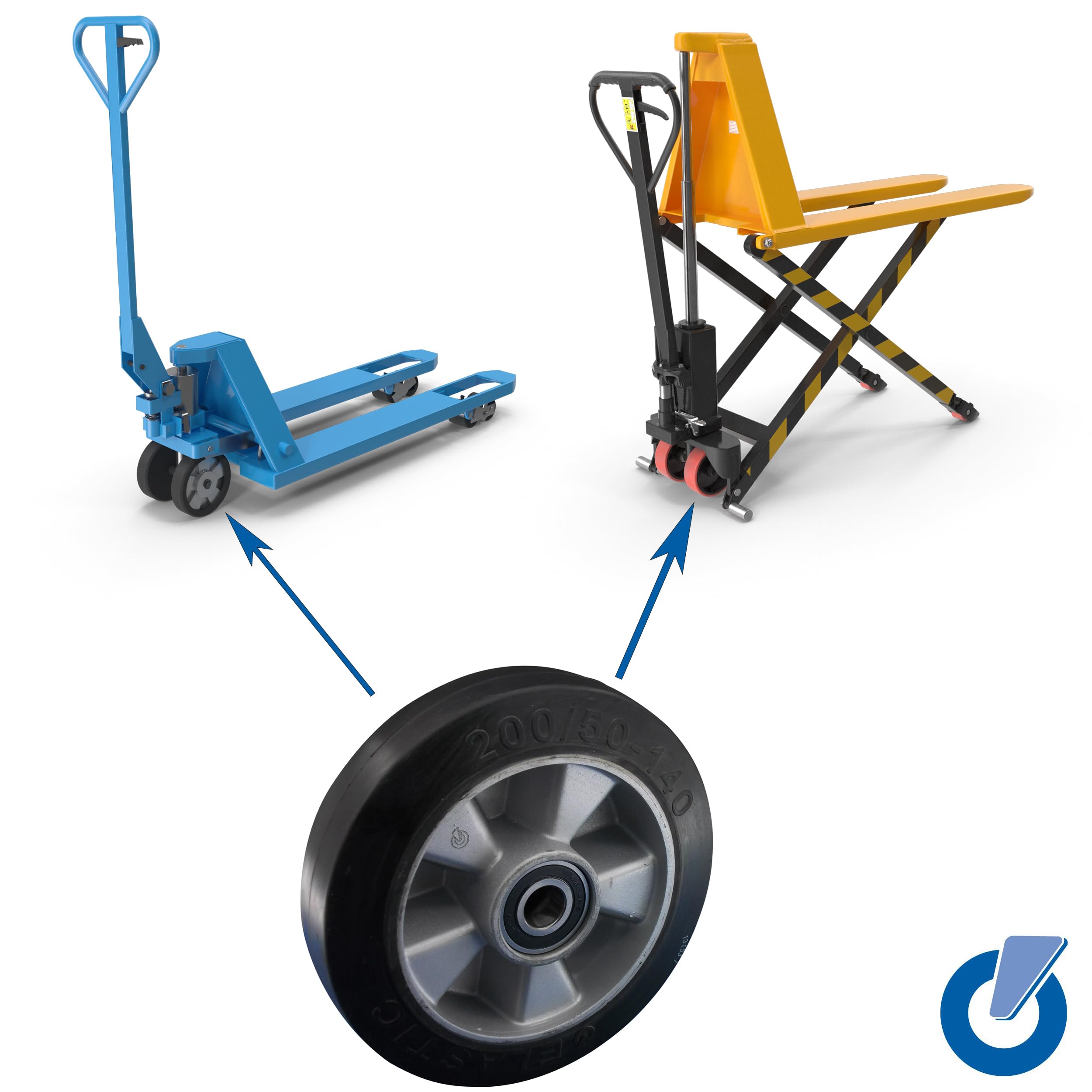 Rollentechnik Carrello, volante 200 x 50 mm, gomma elastica con cuscinetti a sfera, foro 20, lunghezza del mozzo 60, lunghezza di installazione 64