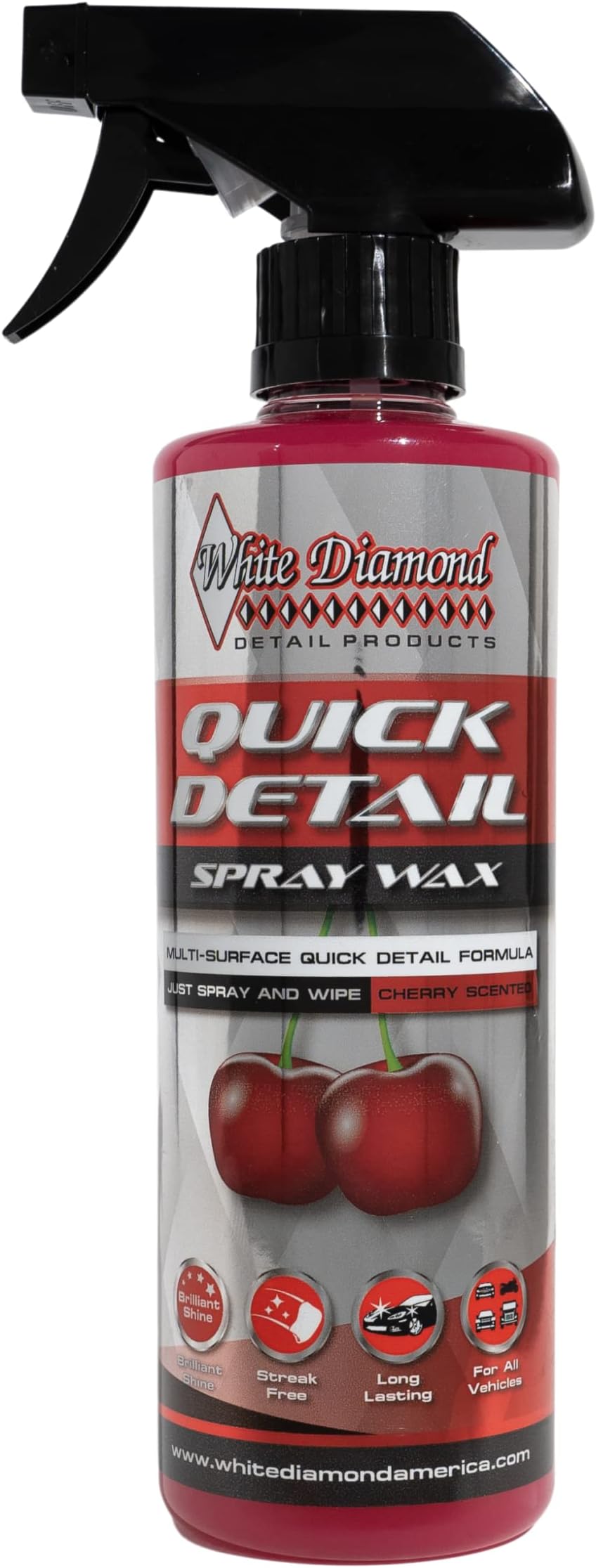 Schultz Laboratories White Diamond Cherry Scented Quick Detail Spray, 16 oz All Purpose Spray Cleaner, Safe for Interior & Exterior Use