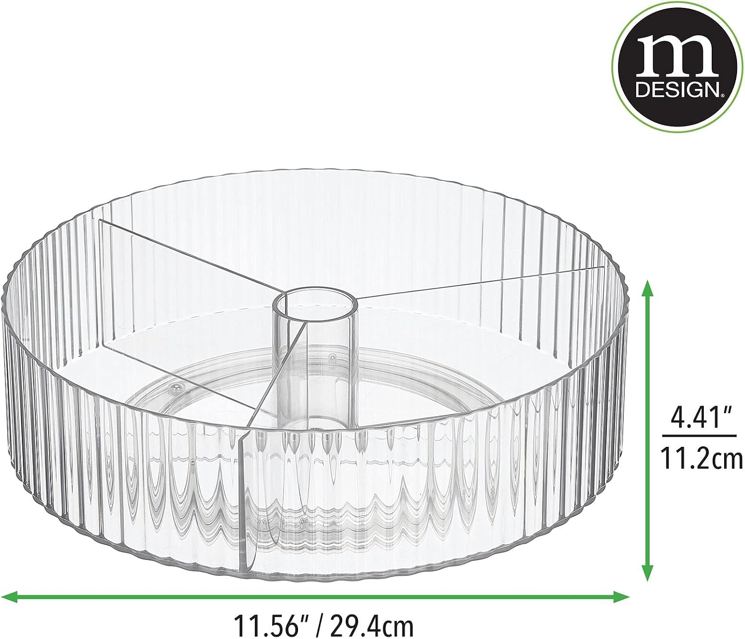 mDesign Fluted Lazy Susan Turntable Divided Spinner for for Kitchen and Bathroom Cabinet, Cupboard, Countertop, Rotating Organizer for Condiments, Jewelry, Accessories - 11.5" Round - 2 Pack, Clear