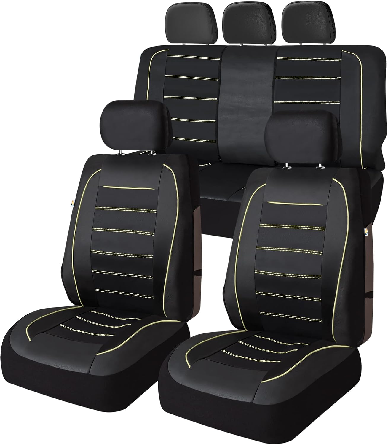 TLH Universal Fit Car Seat Cover – Full Set of Automotive Seat Covers, Beige Premier Leatherette Seat Covers, Interior Accessories Water-Resistant Seat Protector for Cars, Trucks, SUVs and Vans