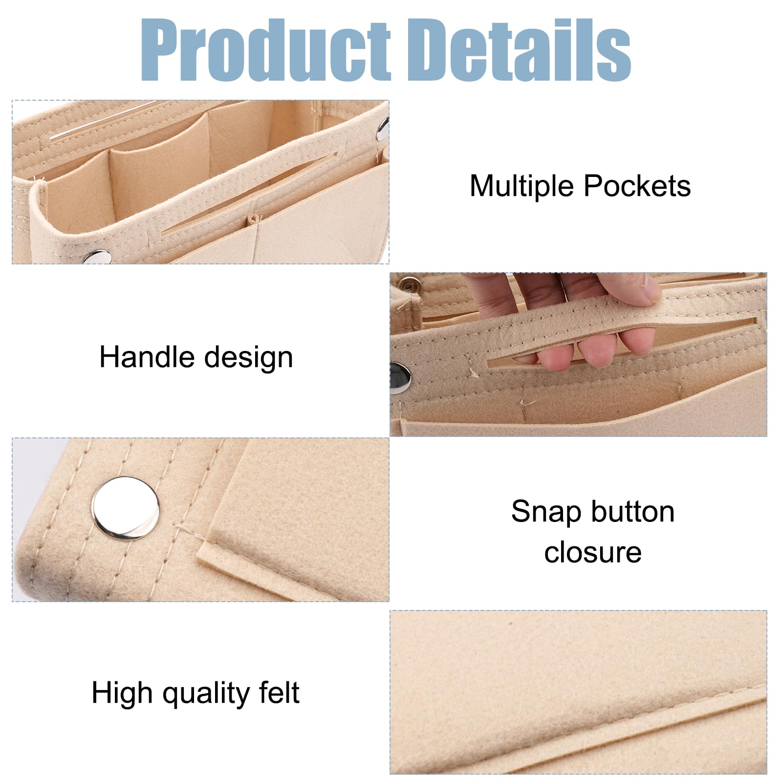 Filcowy organizer do torebki, 24 x 8 x 15 cm, filcowy organizer do torebki, kieszeń wewnętrzna na torebki z wieloma przegródkami (beżowy)