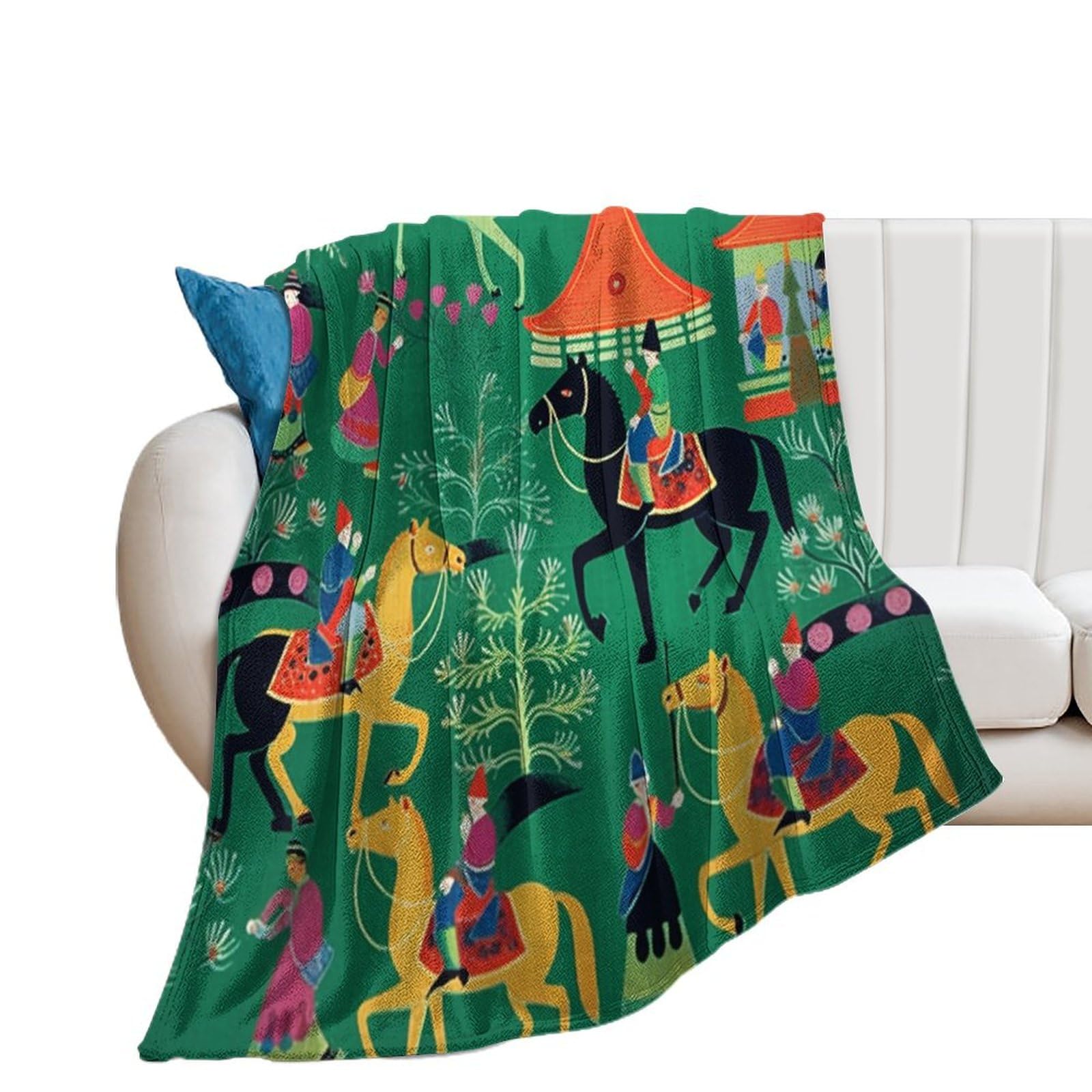 Couverture polaire flanelle de prestige vert émeraude, jeté de lit luxe grand confort