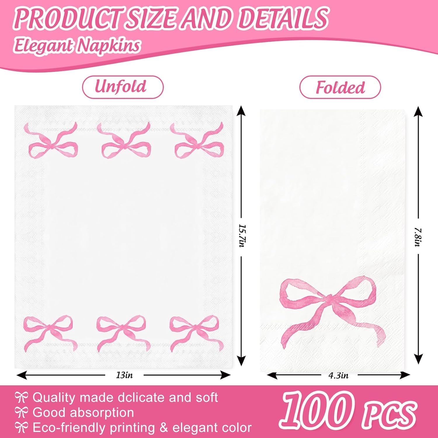100Pcs Pink Bow Paper Guest Napkins Watercolor Bowknot Bathroom Napkin Disposable Hand Towel Napkin for Home Party Supplies - Image 2