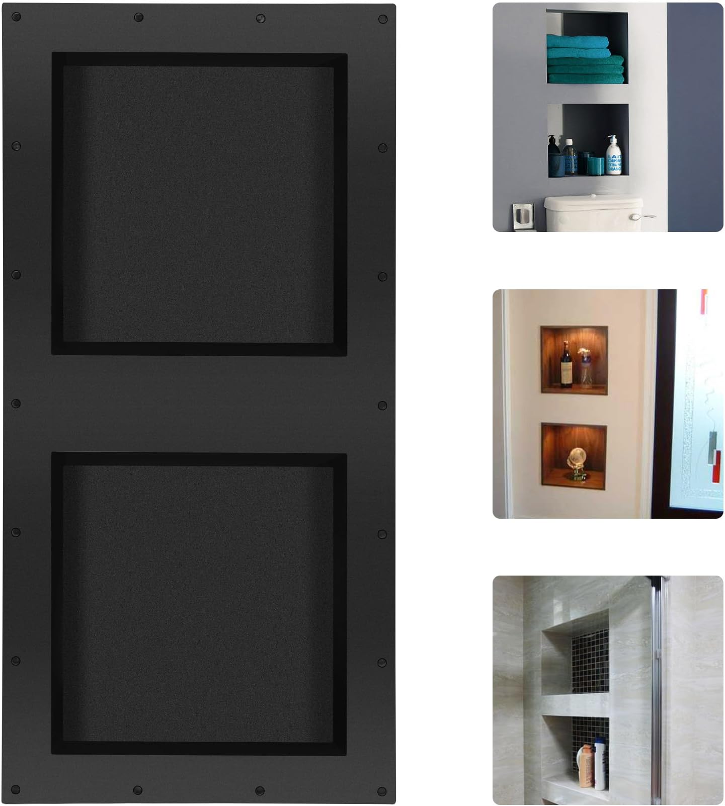 - 32" x 16" Double Shelf Shower Niche Ready for Tile Waterproof Leak-Proof Bathroom Indoor Recessed Niche Storage Washing Toiletries Bottles