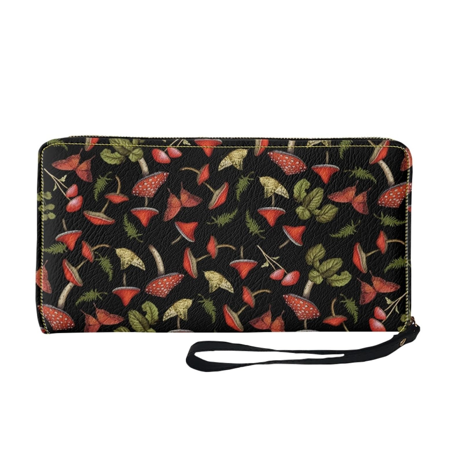 Portafoglio Donna Portamonete Porta Carte di Credito Donna Uomo Wallet | Portafogli con Zip e Cinturino da Polso Leggero Durabile Portatile,Impermeabile Cuoio,Piante Rosse Nere 11x20cm/2 Unità