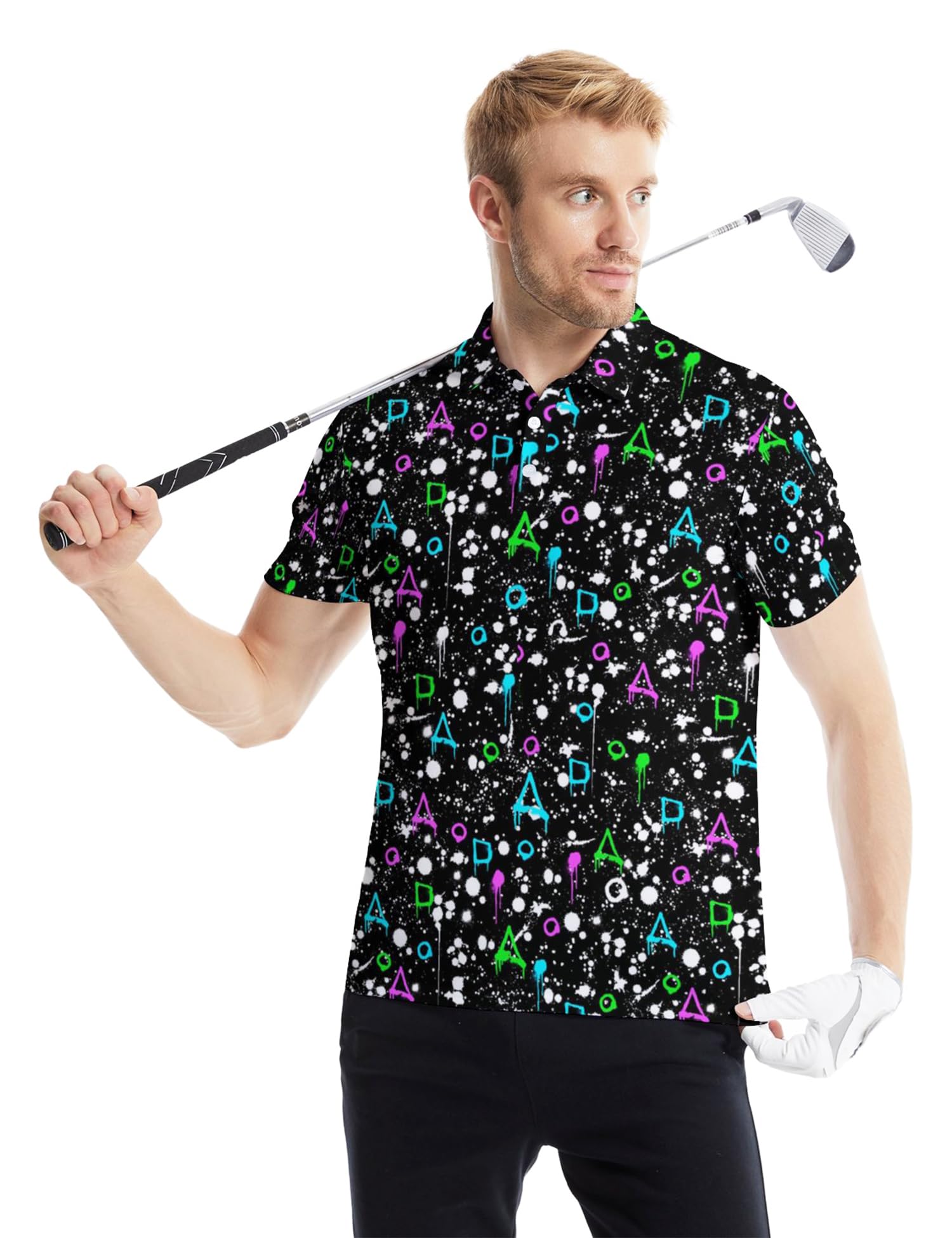 Polo de golf para hombre, estampado divertido, manga corta, rendimiento de secado rápido