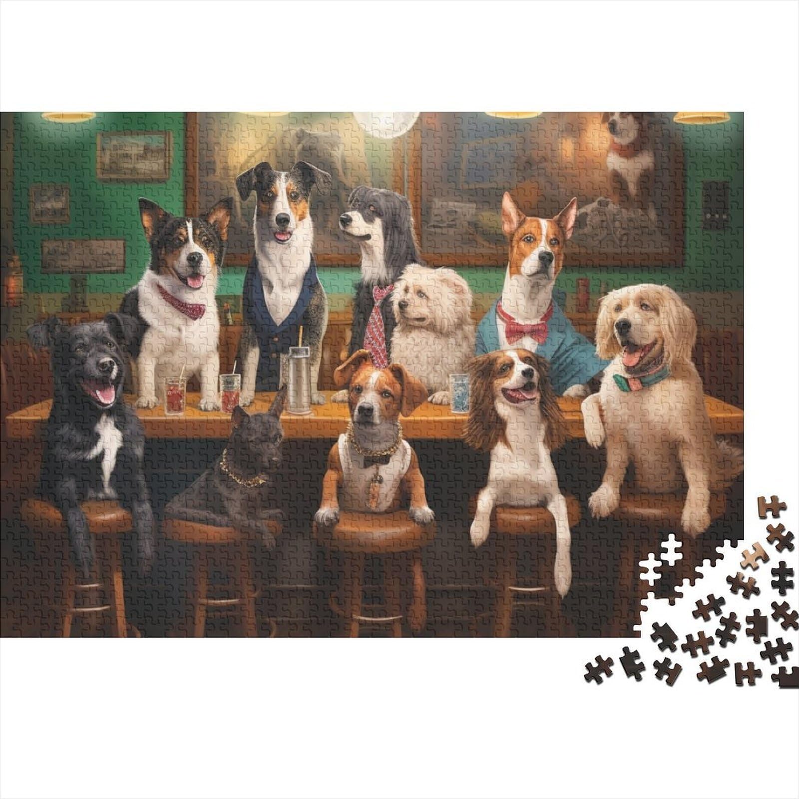 Dogs Bar Jigsaw Puzzle 1000 Piece Cardboard for Adults Leisure Game