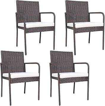 Outdoor Patio Wicker Chairs Set of 4, with Heavy Duty Steel Frame and Soft Cushions, All Weather Resistant Outdoor Dining Set, Suitable for Poolside, Garden, Balcony and Lawn Brown