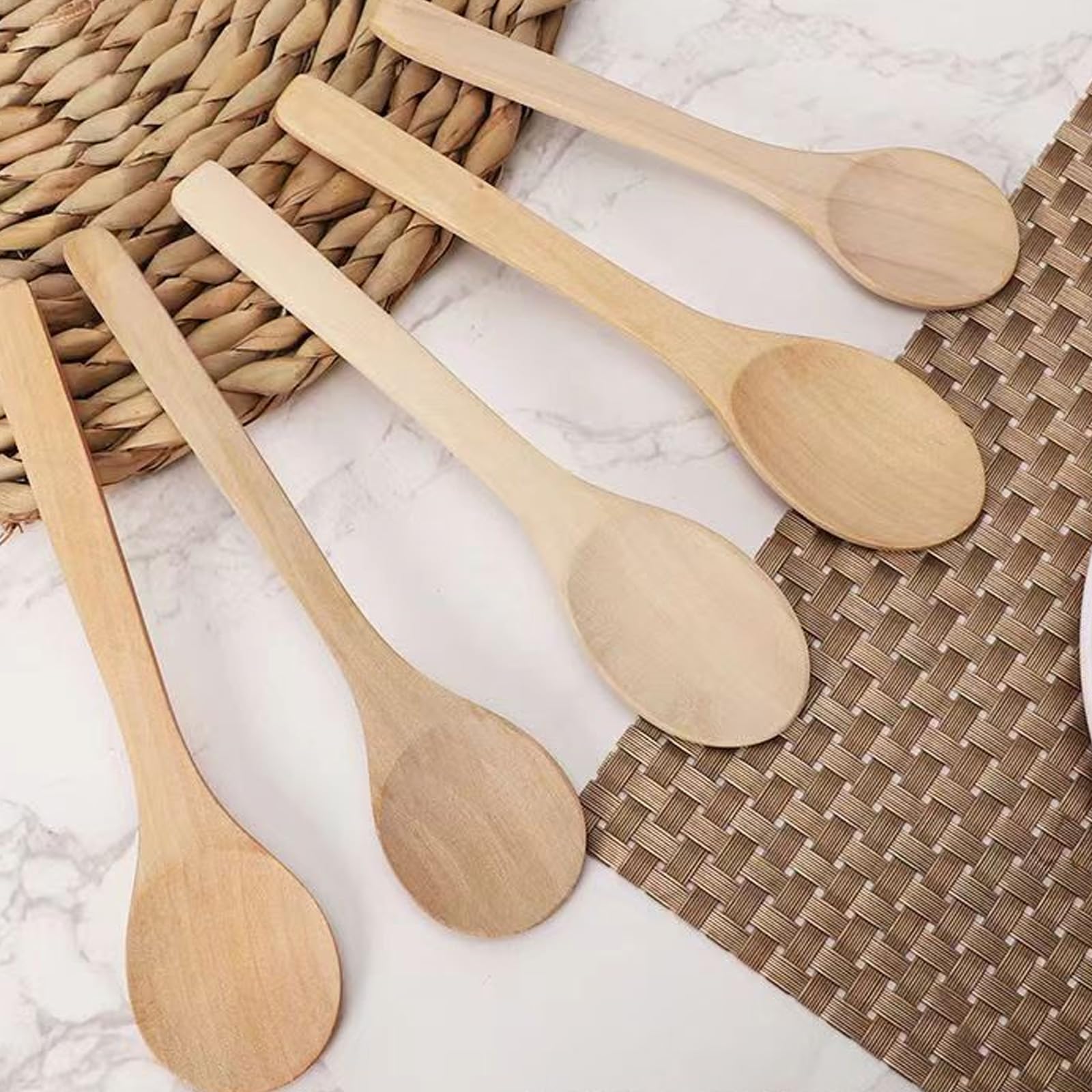 20 Stück Küchenlöffel aus Holz, Suppenlöffel aus natürlichem Holz, langer Griff, Honigkaffee, Milchlöffel, Gewürzlöffel, Geschirr, Honig-Teelöffel, geeignet für Gewürze, Eis, Kuchen