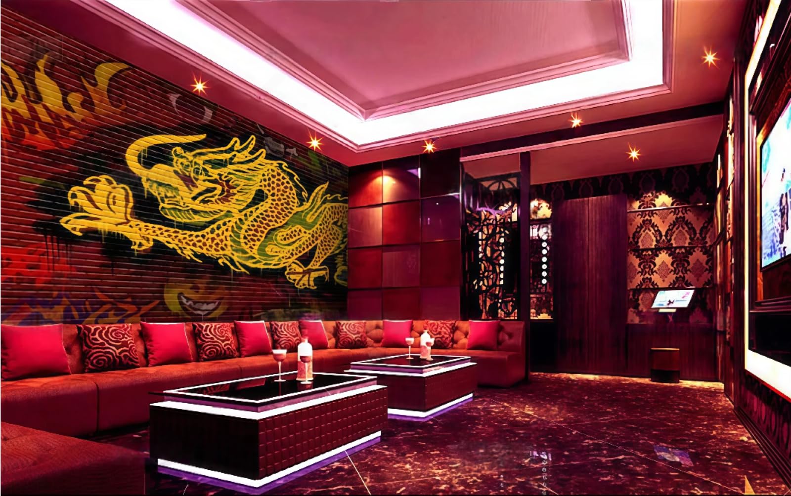 rskjdghshd Wallpaper Brick Wall Personality Dragon Street Graffiti Nightclub Theme Bar Western Restaurant Background Wall Mural Afternoon Tea Coffee Shop Wallpaper,3D,350x245cm