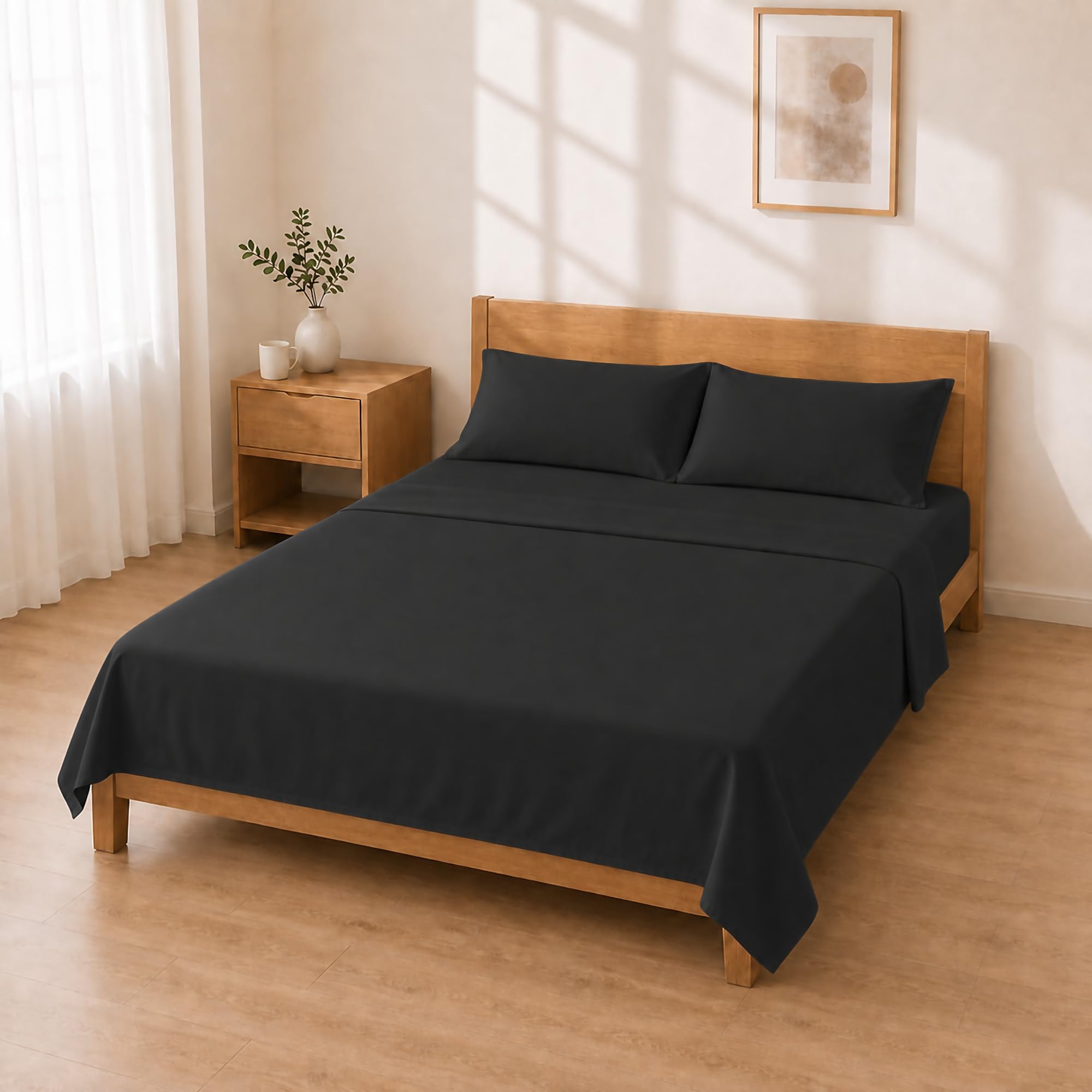 Microfibre Fitted Sheet Set 135 x 200 + 30 / 220 x 280 + 50 x 80 cm 2 Pieces, Black
