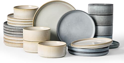 Miniatura 56 de Juego de platos y cuencos Famiware Star, juego de vajilla moderna de cerámica para 6, juego de vajilla de cocina de 18 piezas - Resistente a las