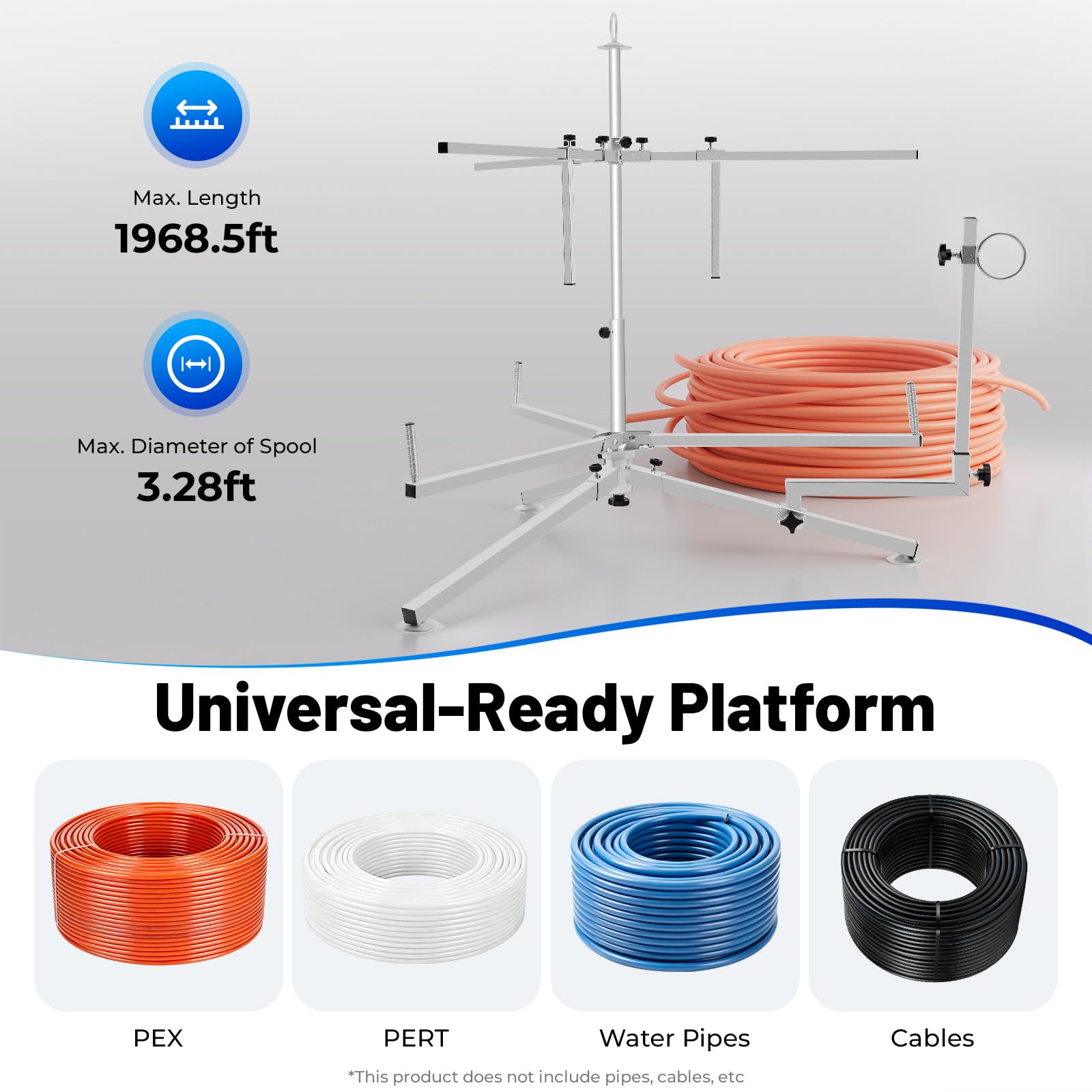 Enrollador de cables automático, 1 m, capacidad de carga de 200 kg, para calefacción por suelo radiante, PEX, tubos PERT, incluye bolsa de almacenamiento