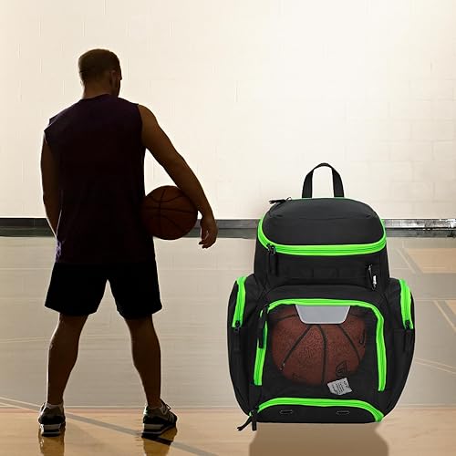 Miniatura 6 de LARIPOP Mochila de baloncesto grande para deportes, bolsa de gimnasio con compartimento para pelotas y compartimento para zapatos para almacenar