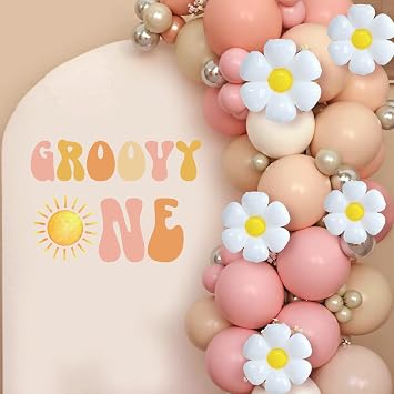 Groovy One Birthday Party Decorations - Sun Flower Themed Sign Decal for Balloons Arch Backdrop, First Birthday Decorations for Boy, One Year Old Wall Decor, 1st Party Supplies Banner for Girl Boy
