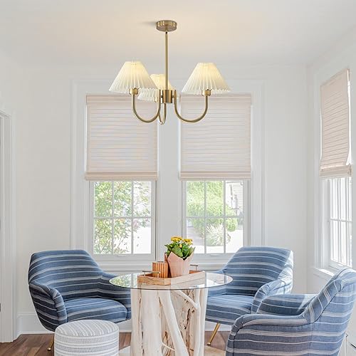 Miniatura 7 de KCO Lámpara de araña de 3 luces, lámpara tradicional plisada, pequeña lámpara de entrada vintage, moderna de mediados de siglo, candelabros dorados