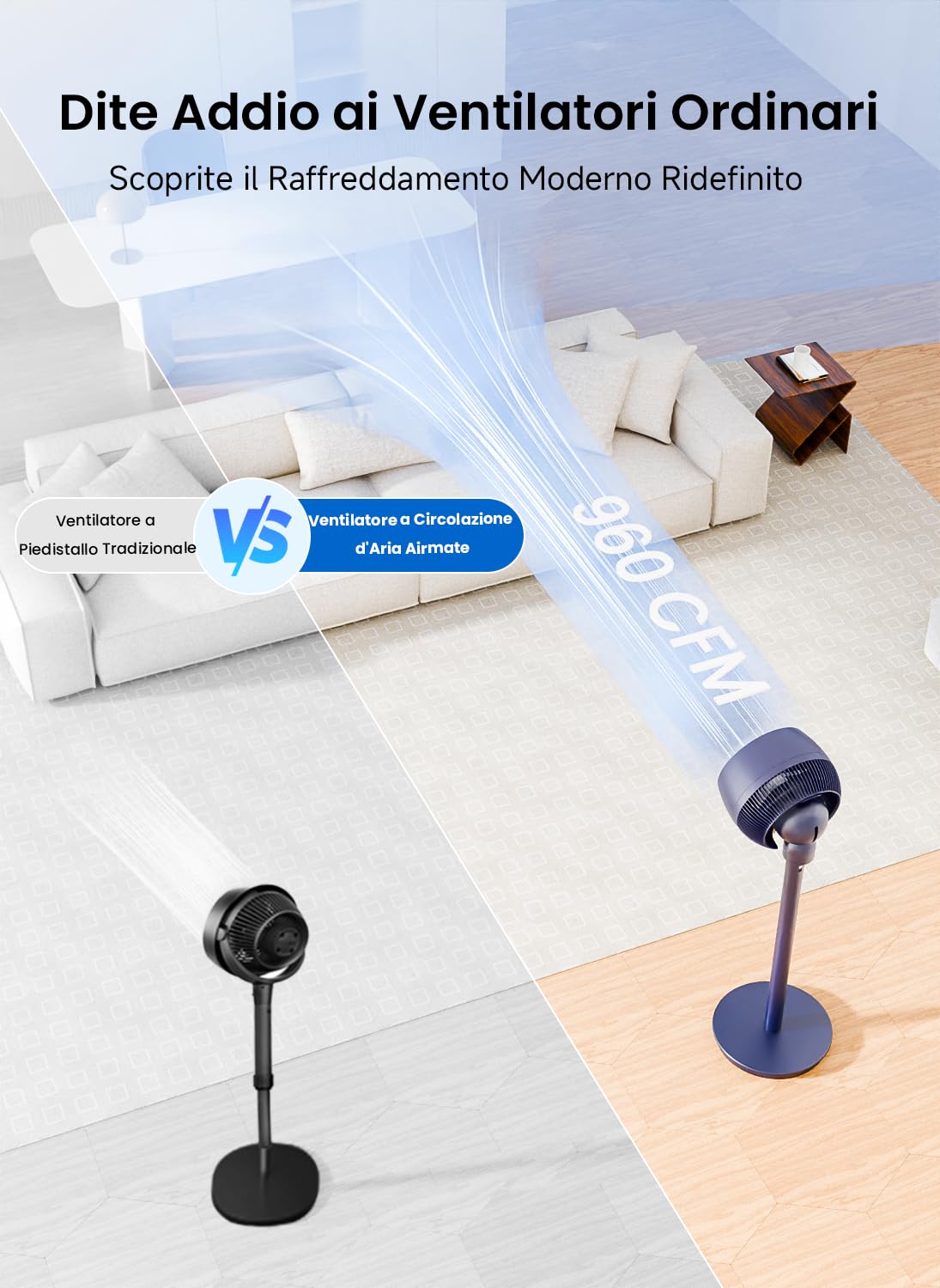 AIRMATE Ventilatore a Piantana 25dB, Ventilatore Silenzioso Notte 12 Velocità, 20W Risparmio Energetico Ventilatores, Ventilatori da Tavolo 3 in 1, Ventilatore Potente con Telecomando, Timer 12
