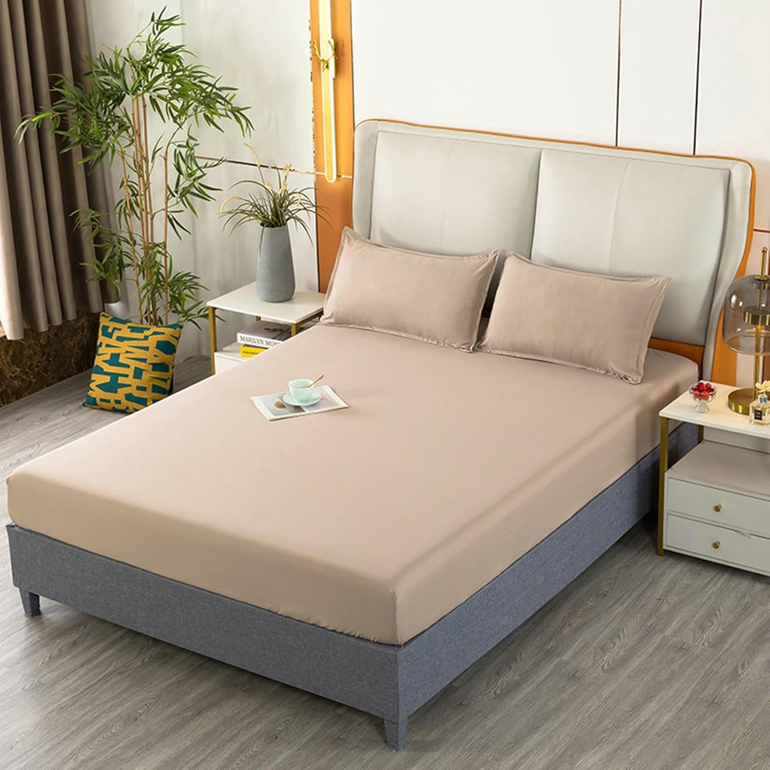 Epinki Fitted Sheet Twin XL, 47"x79", Deep Pocket 10 Inch, Light Coffee, Polyester Solid Color Mattress Sheet