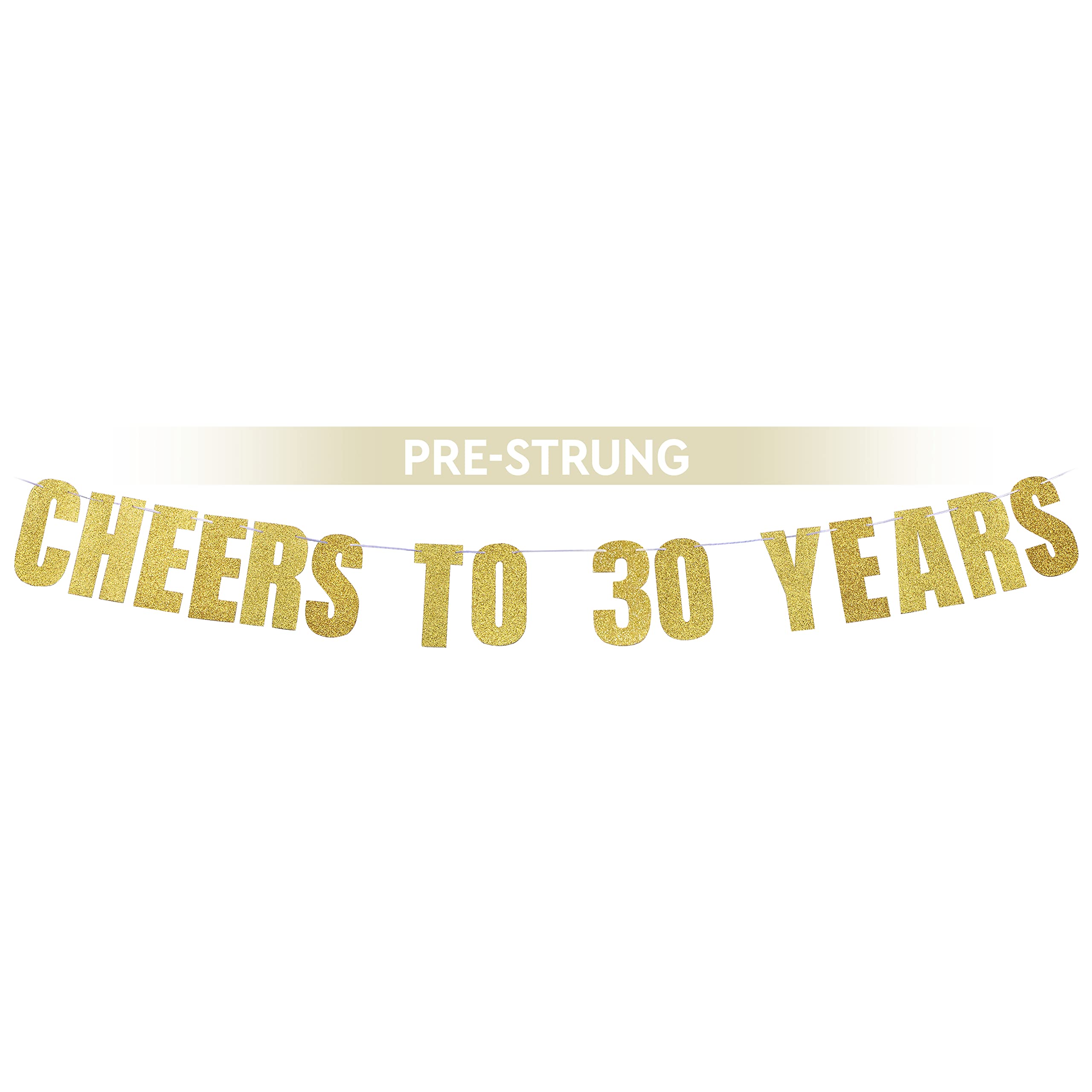 Prazoli Pre-Strung Cheers to 30 Years Banner (Gold) – Dirty 30 Party Decorations for Him, 30th Anniversary Décor, Men’s Celebration Supplies