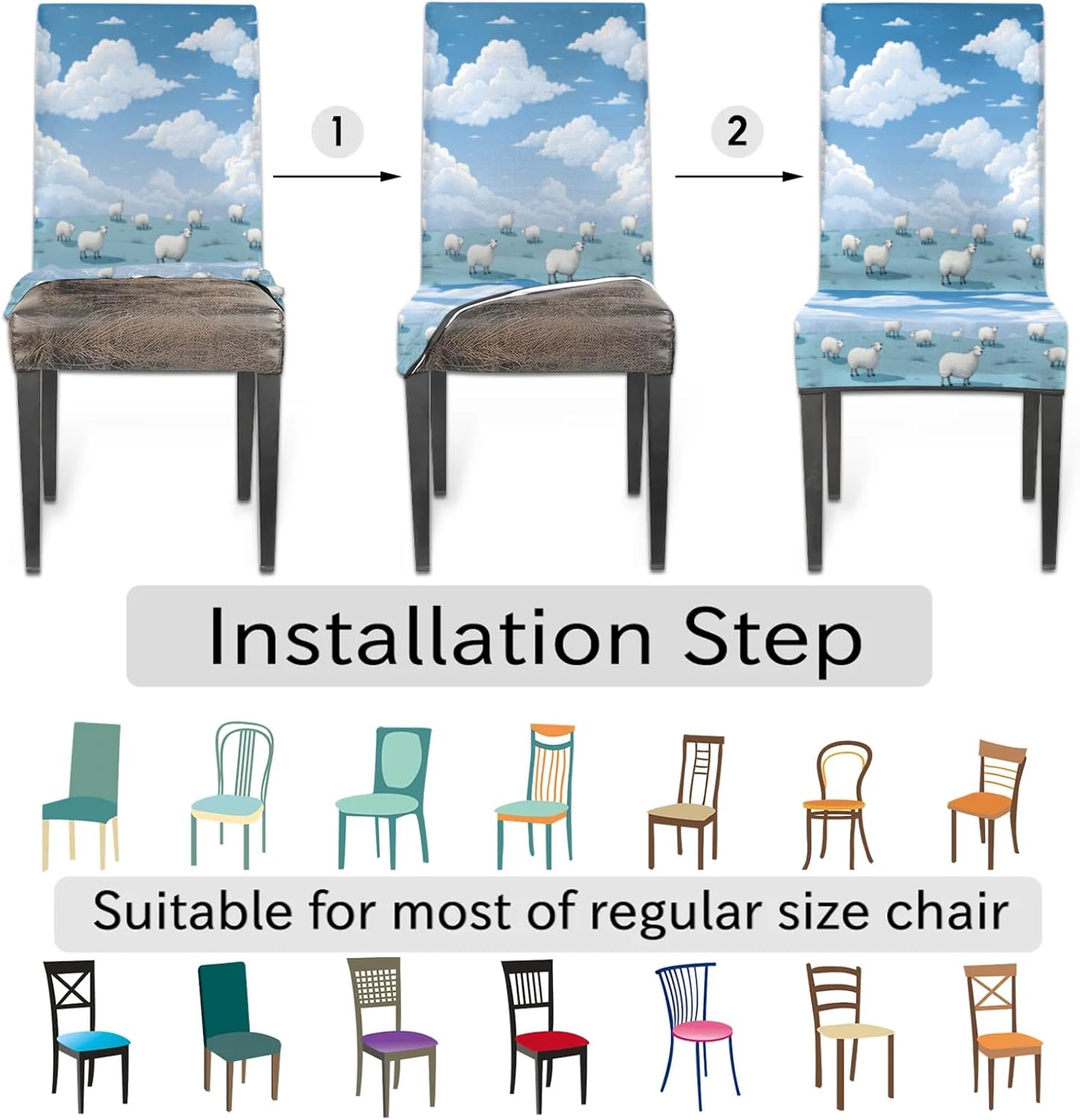 QsirBC Sky Meadow Sheep Stretch Dining Room Chair Covers Set of 4 Chair Slipcovers Removable Washable Kitchen Seat Covers Chair Protectors for Hotel Party Wedding