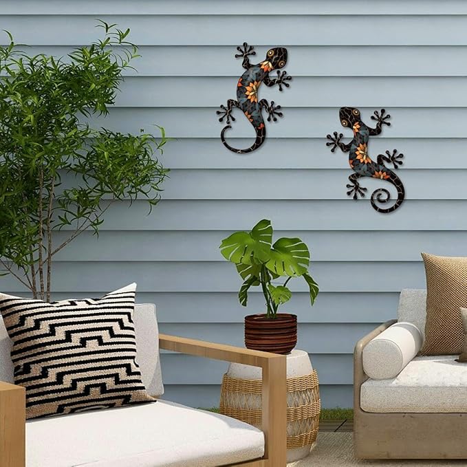 Decoración de Pared Metal Gecko 2 Piezas 11.8 pulgadas para Exterior miniatura 2