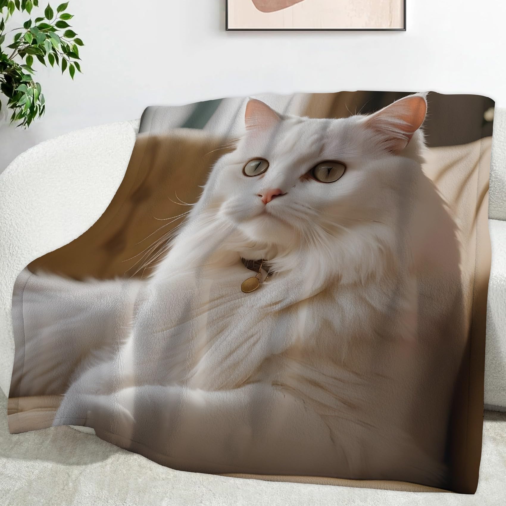 Couverture chat blanc plaid polaire en microflanelle douce de 150x200 cm