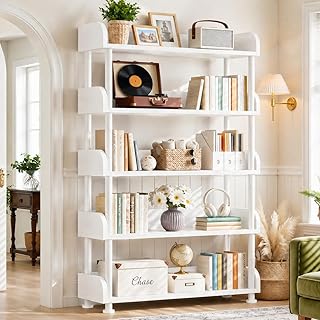 Aheaplus 5-Tier Tall Open Bookshelf, 31.5" Modern Display Bookcase, White