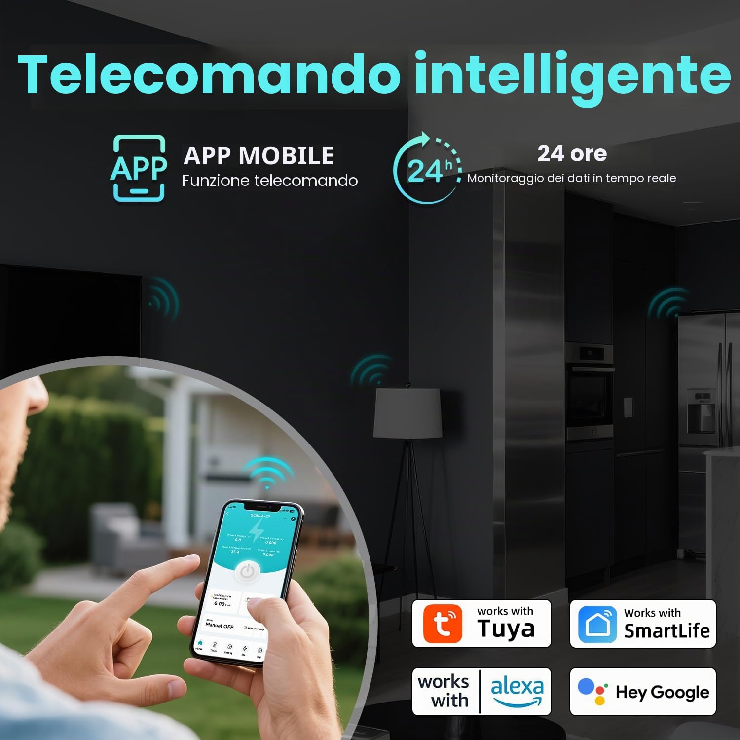 TONGOU Interruttore di protezione WiFi RCBO 2P 63A 30mA Fi, interruttore di protezione per cavi tipo A per casa e prese, Icu10kA, montato DIN, telecomando intelligente
