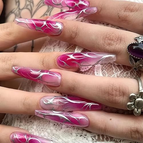 Miniatura 3 de Calcomanías de uñas plateadas Y2K 3D autoadhesivas cromadas para arte de uñas, calcomanías de metal con llama de metal, diseño holográfico de hueso