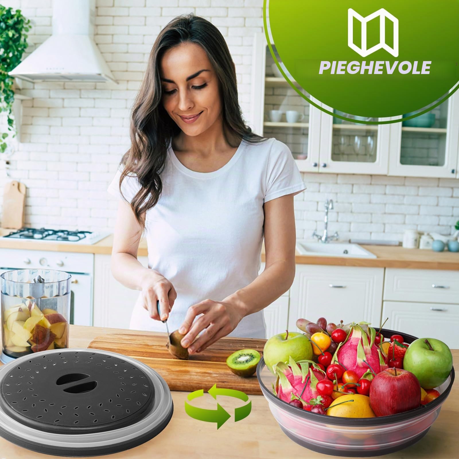 Copertura e tappetino per alimenti per microonde, 30,5 cm, grande, pieghevole, paraschizzi, coperchio e tappetino rotondo in silicone da cucina