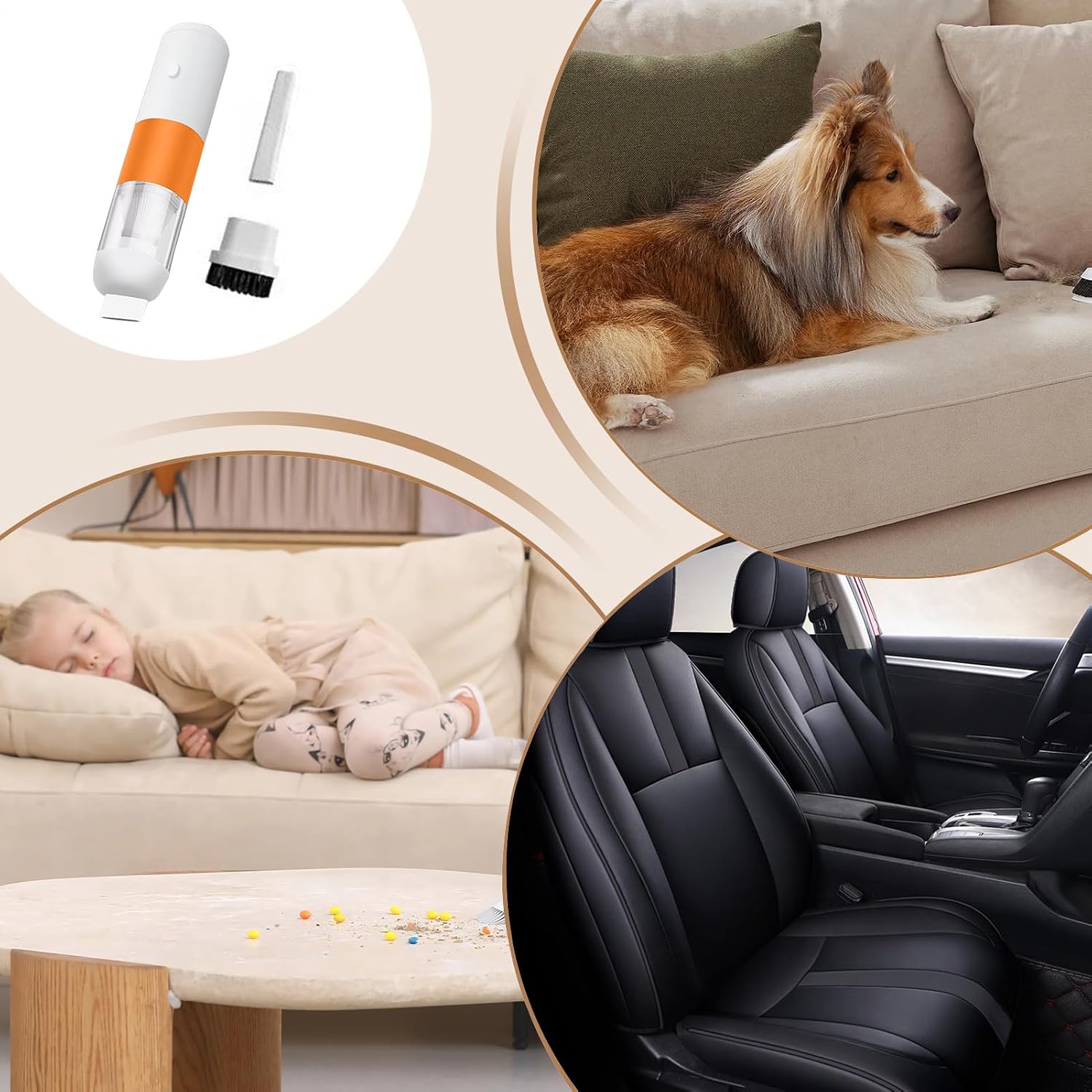 Vacuum for Car | Low Noise Rechargeable Cleaning,Handheld Vacuum Cordless Cleaning - for Auto Air Vent Dashboard Home Office Desk Furniture Computer Keyboard Pet Hair