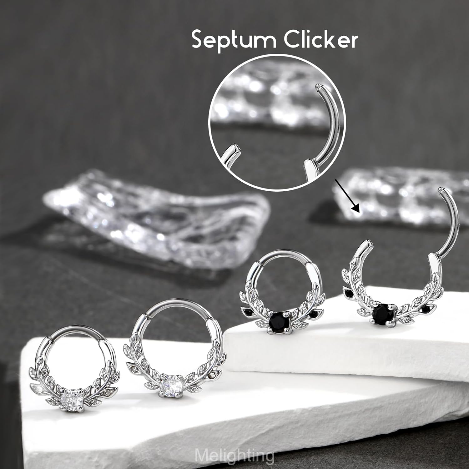 Melighting 16g Vine Septum Ring Jewelry Clear CZ Stainless Steel 316L Daith Earring For Women, Septum Clicker For Men - Image 4