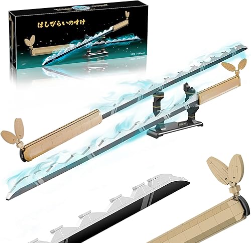 HIGH GODO Juego de construcción de espada de anime, juego de doble espada Hashibira Inosuke de 40 pulgadas con soporte, bloques de construcción de