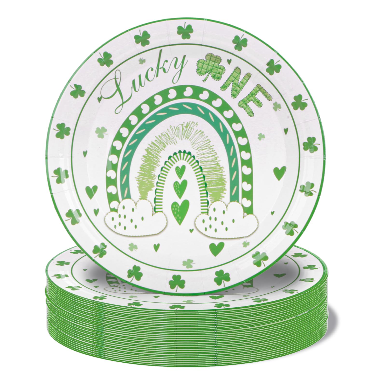 Pandecor St. Patrick's Day Lucky One 50Pcs Party Supplies,Disposable Tableware Set,Include 50pcs Disposable Paper Plates 7 Inch Cake Plates