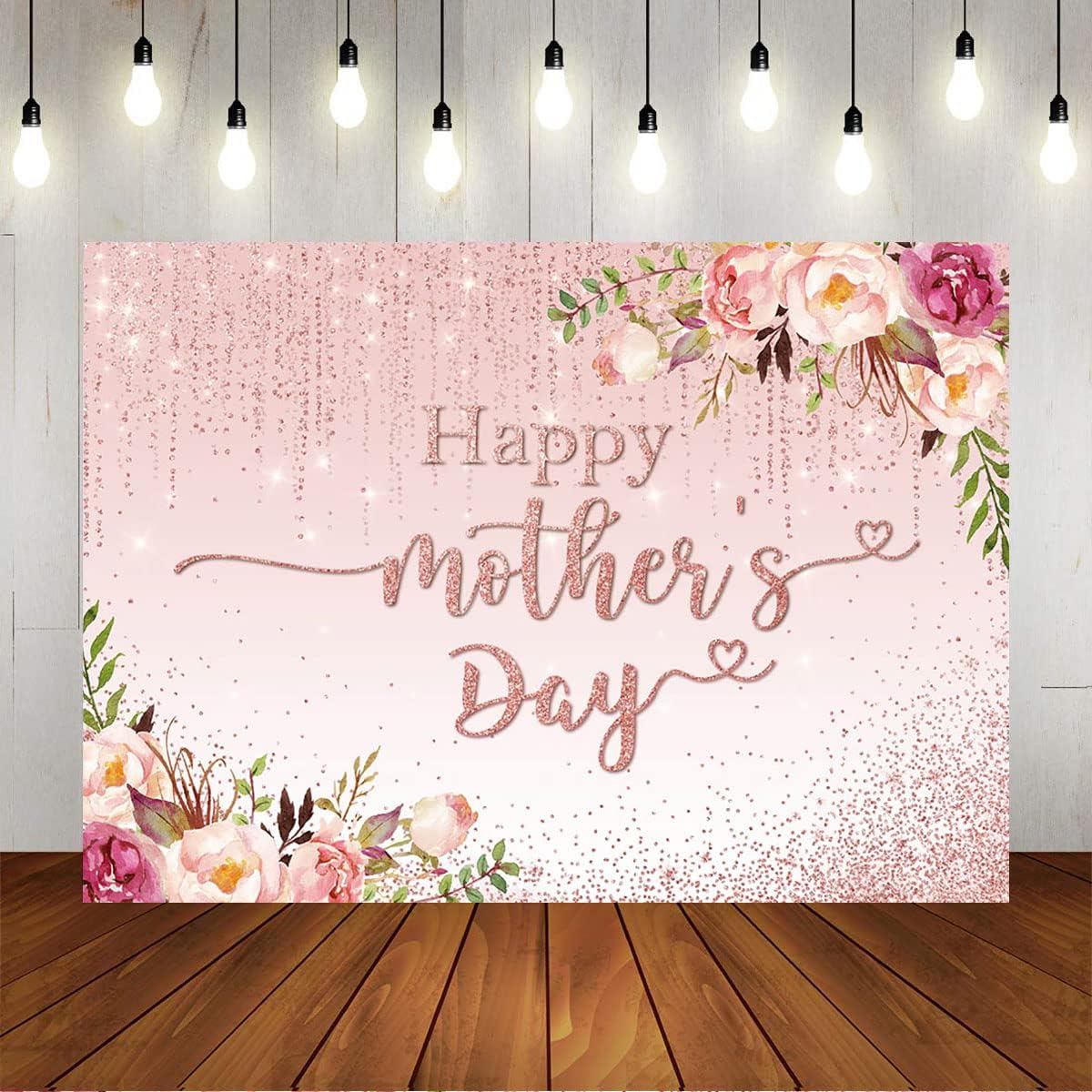 Mocsicka Happy Mother's Day Backdrop Floral Golden Dots Mothers Day Birthday Photography Background for Women Thanks Mother's Day Decorations Photo Booth Props (10x7ft New)