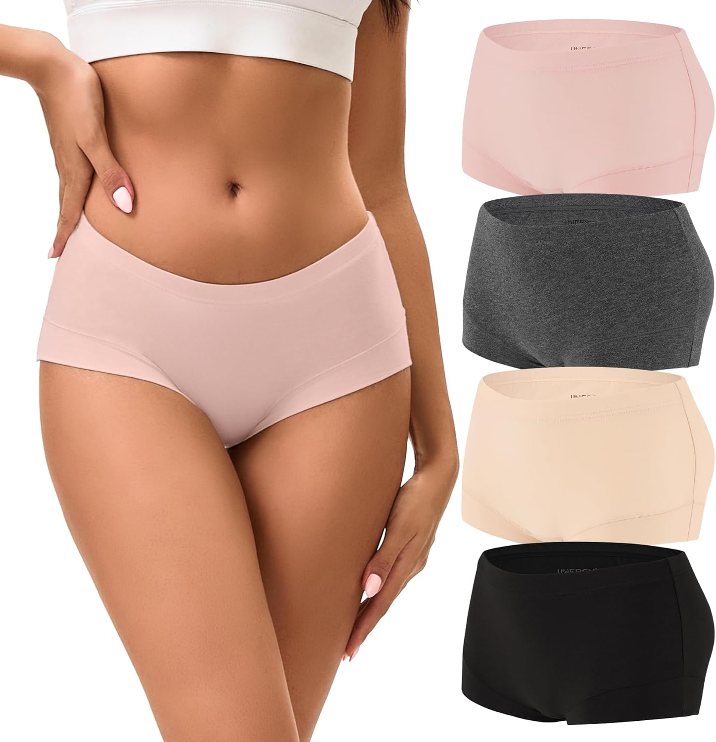 INNERSY Boy Shorts Underwear for Women Cotton Boxer Briefs Breathable Moisture Wicking Boyshorts Panties 4-Pack